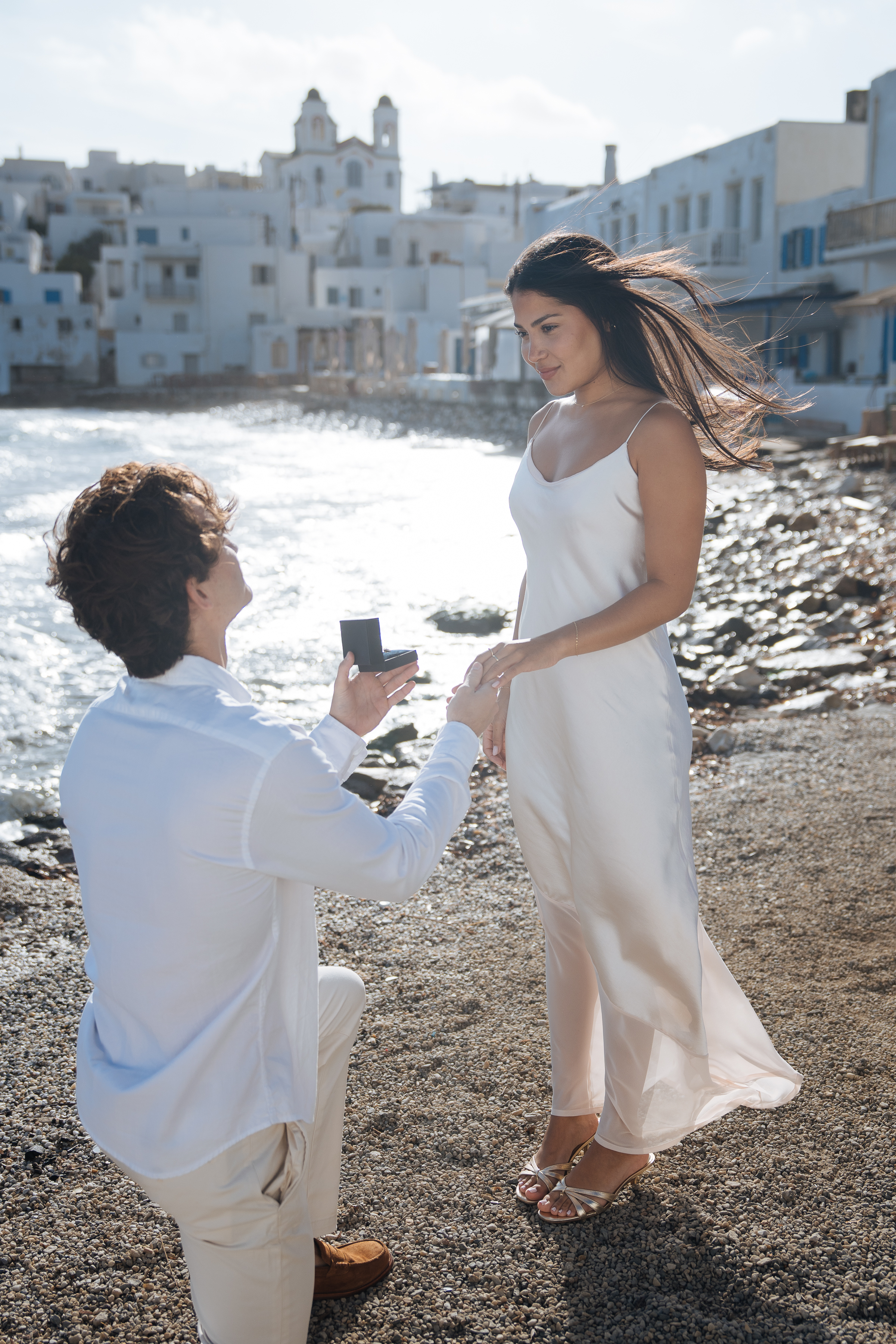 Surprise marriage proposal photoshoot in Naoussa, Paros island