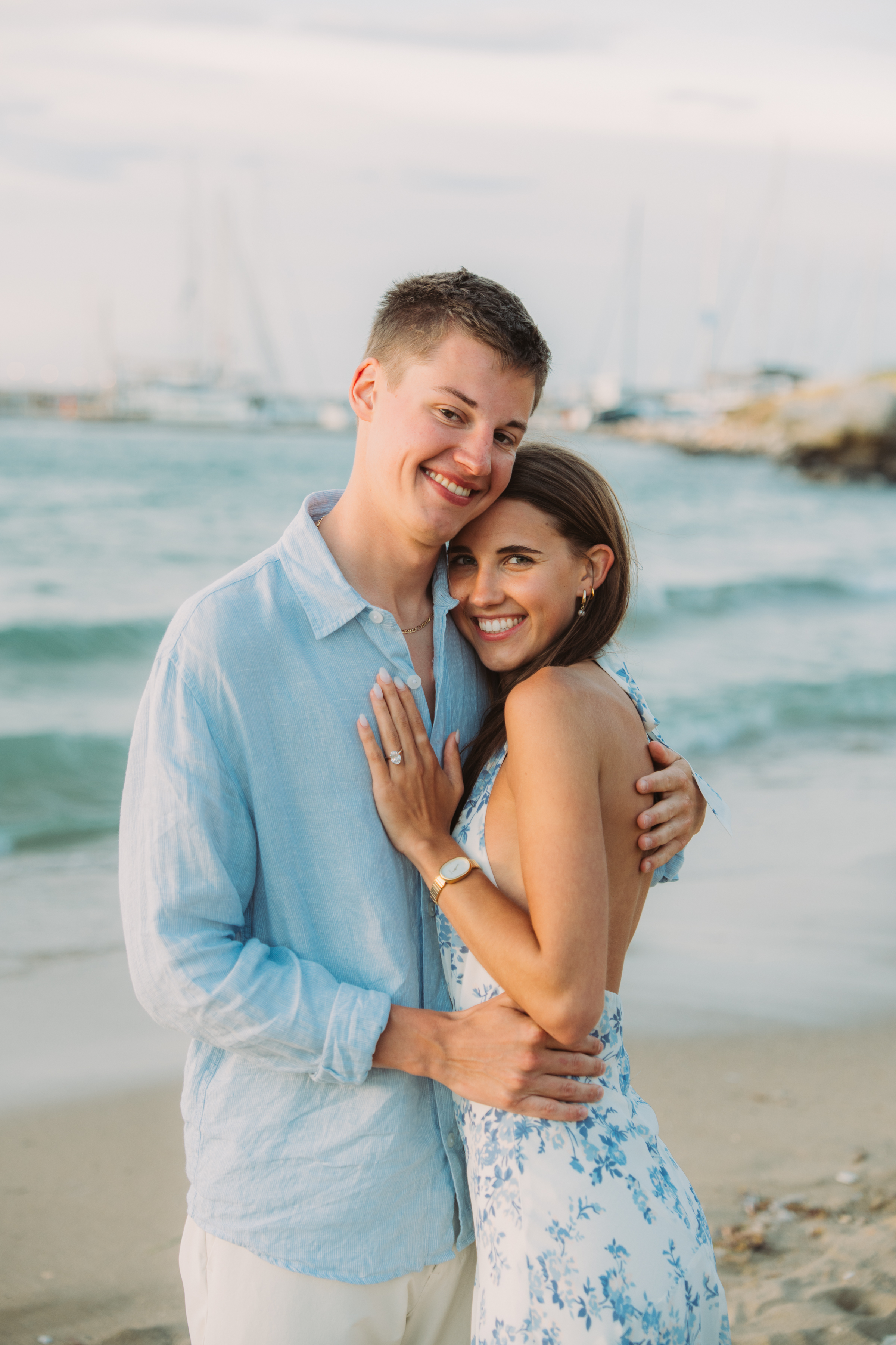 Surprise proposal in Paros with the Aegean Sea in the background