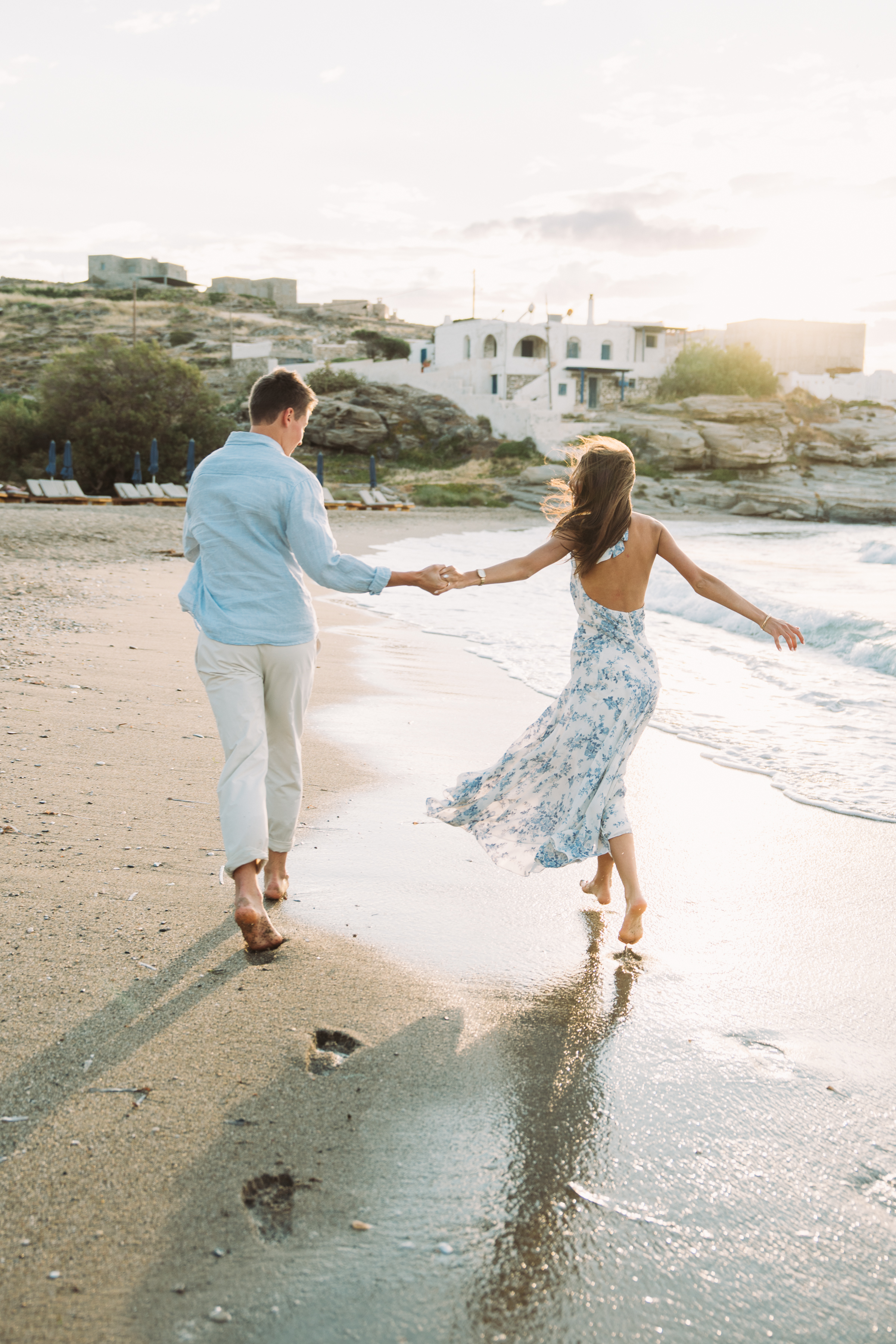 Surprise proposal in Paros with the Aegean Sea in the background