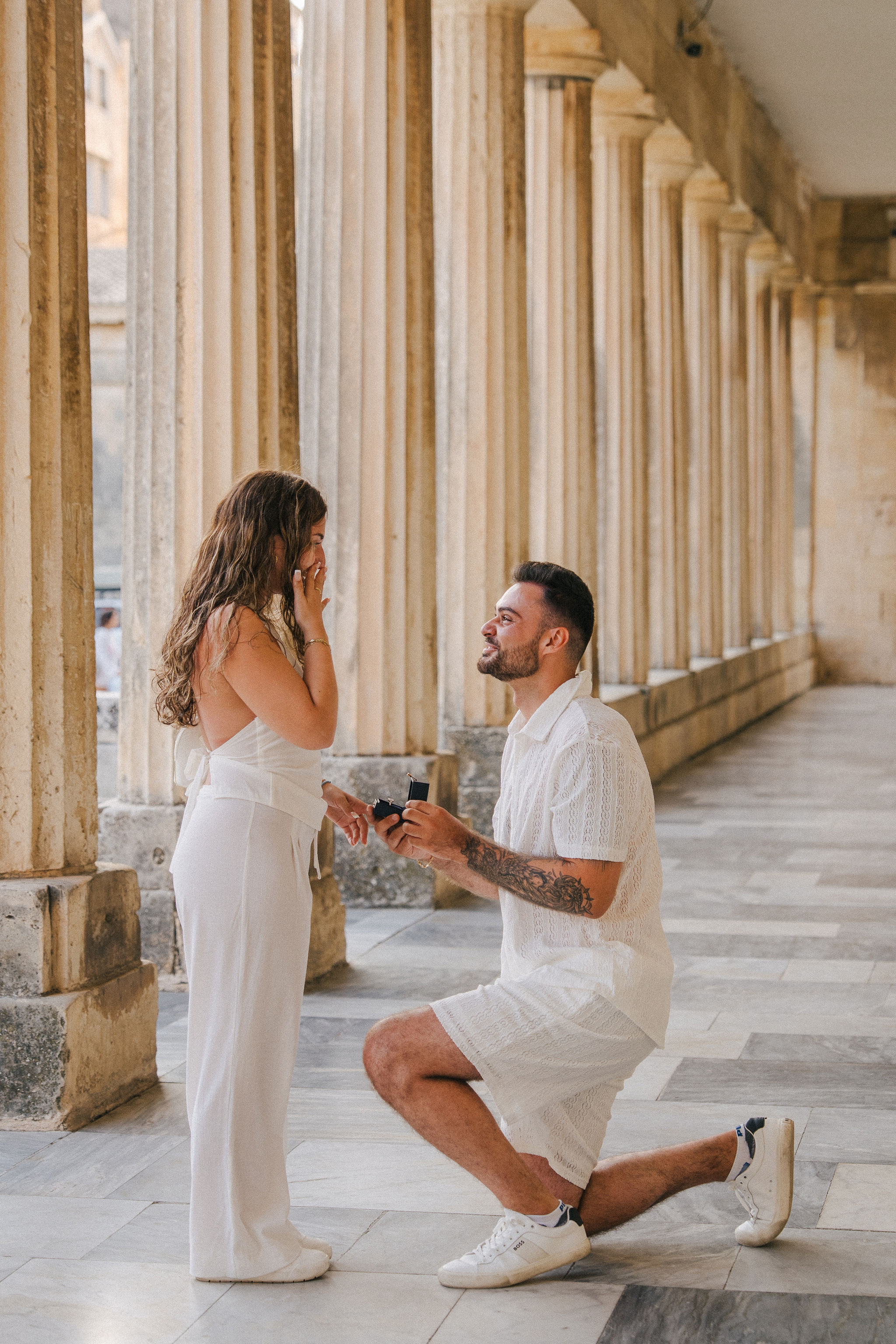 Matthew proposing to Stephanie in Corfu, Greece
