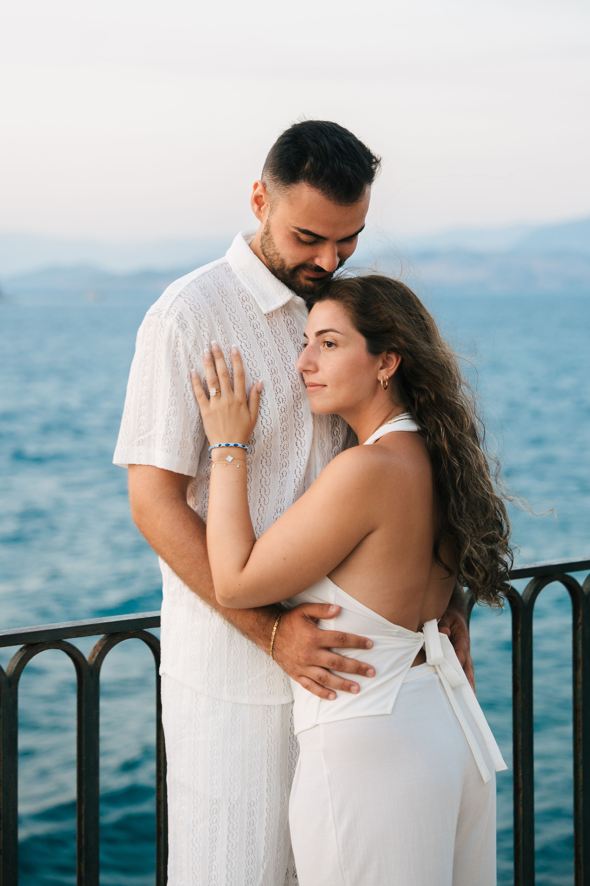 Romantic couple portrait during sunset in Corfu