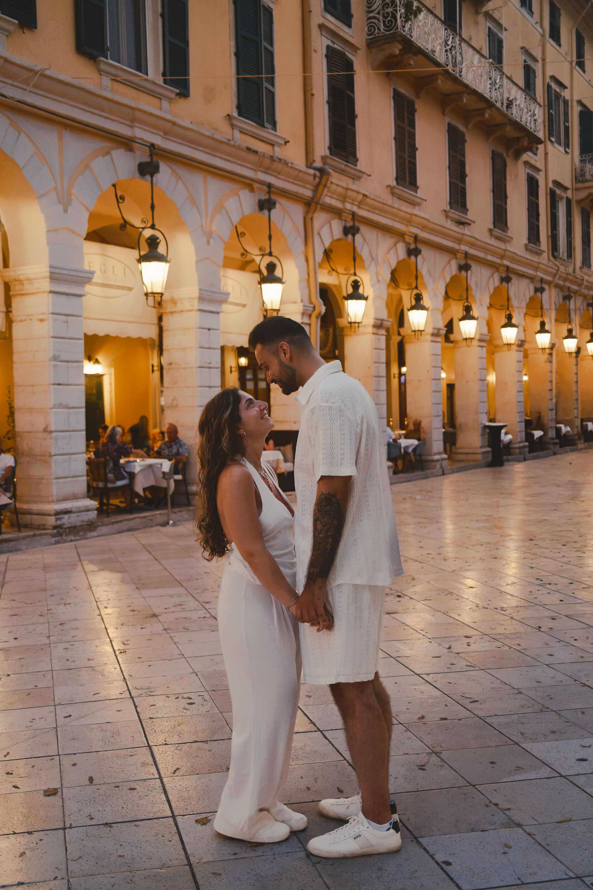 Romantic couple portrait during sunset in Corfu